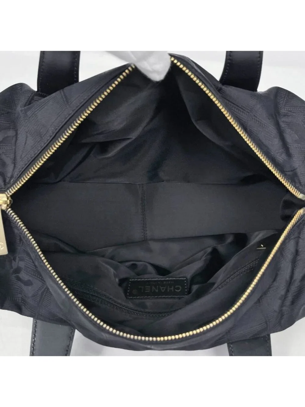 Chanel New Travel Line Handbag CC Logo Nylon Jacquard Black